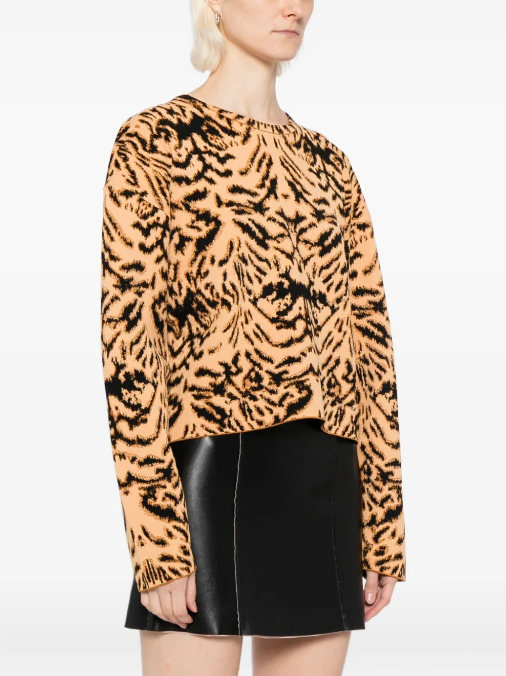 Close-up of the Cade Pullover in Bengal emphasizing the stretch jacquard knit texture and intricate pattern.