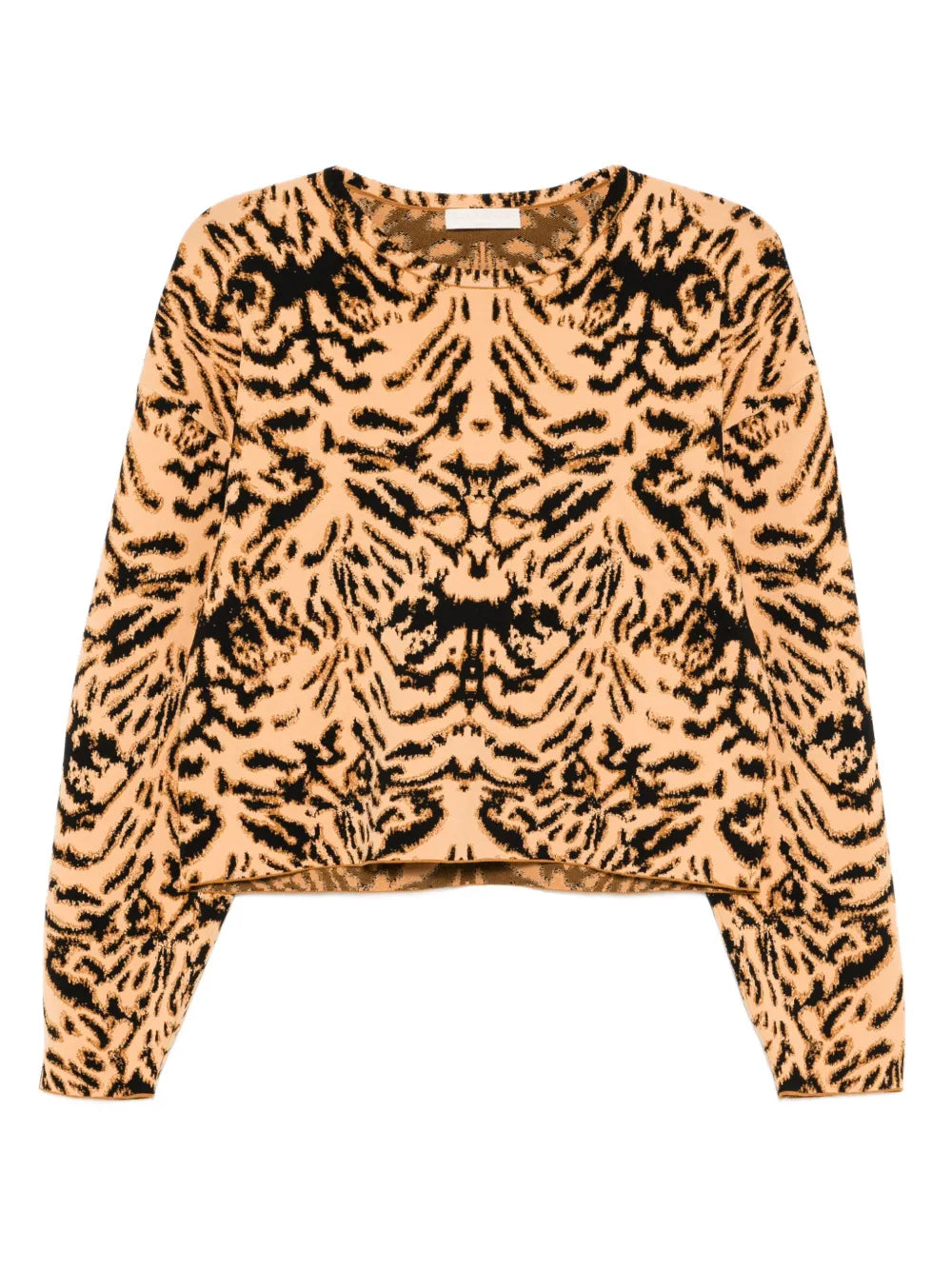 Cade Pullover in Bengal by Ulla Johnson featuring a vibrant animal-inspired pattern in light gold and black.