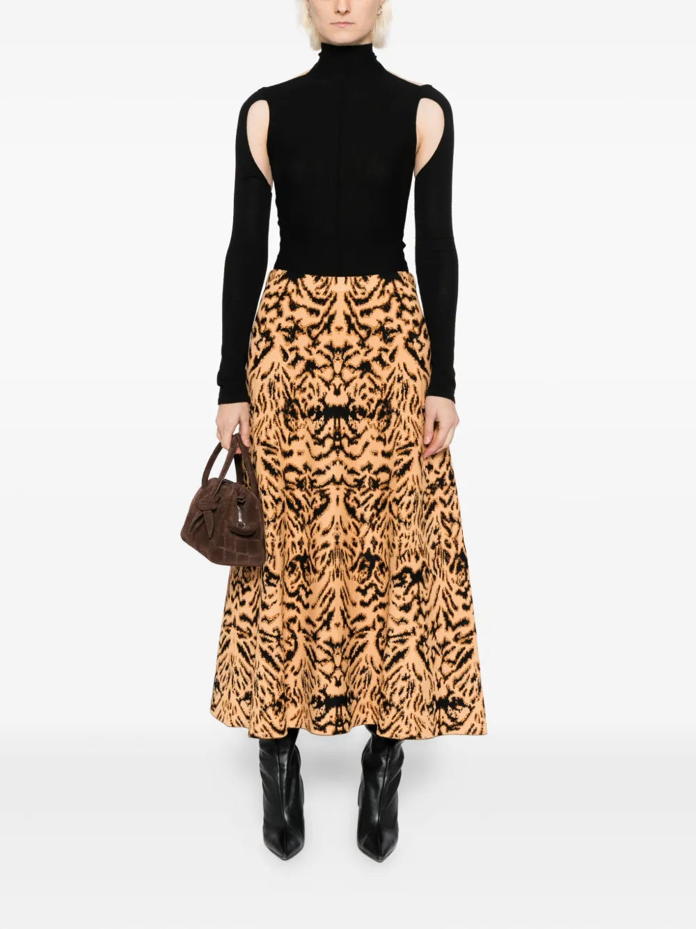 Close-up of the Ulla Johnson Lani Skirt in Bengal highlighting the stretch jacquard knit texture.