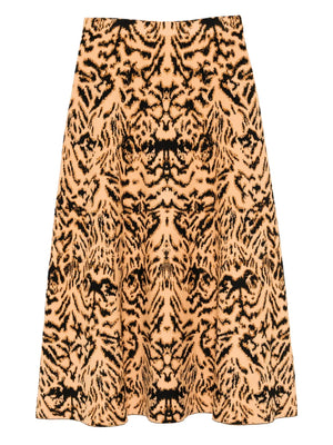 Ulla Johnson Lani Skirt in Bengal featuring a vibrant animal-inspired motif in gold and black.
