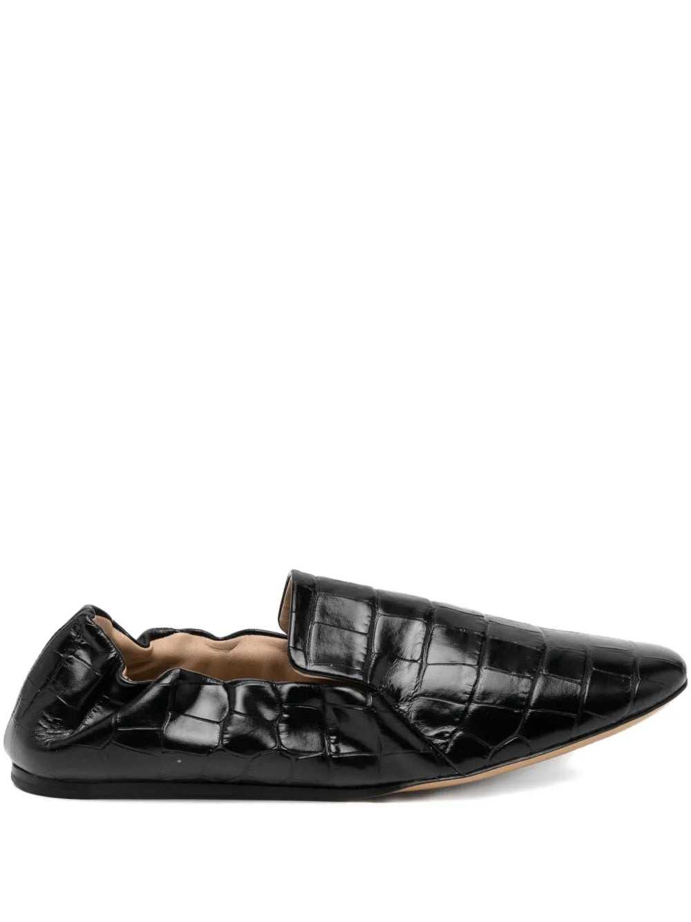 Orlando Moccasin in Black by Le Monde Béryl, showcasing elegant black croc embossed calf leather craftsmanship.
