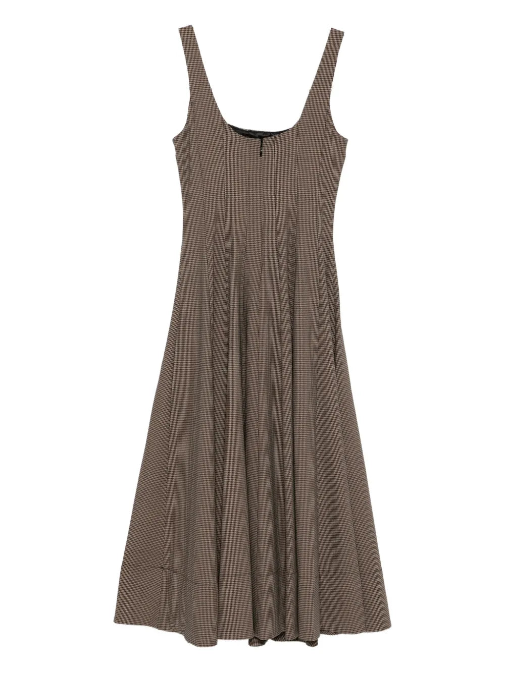 Close-up of the Wells Dress in Houndstooth material, displaying its lightweight wool blend and back zipper feature