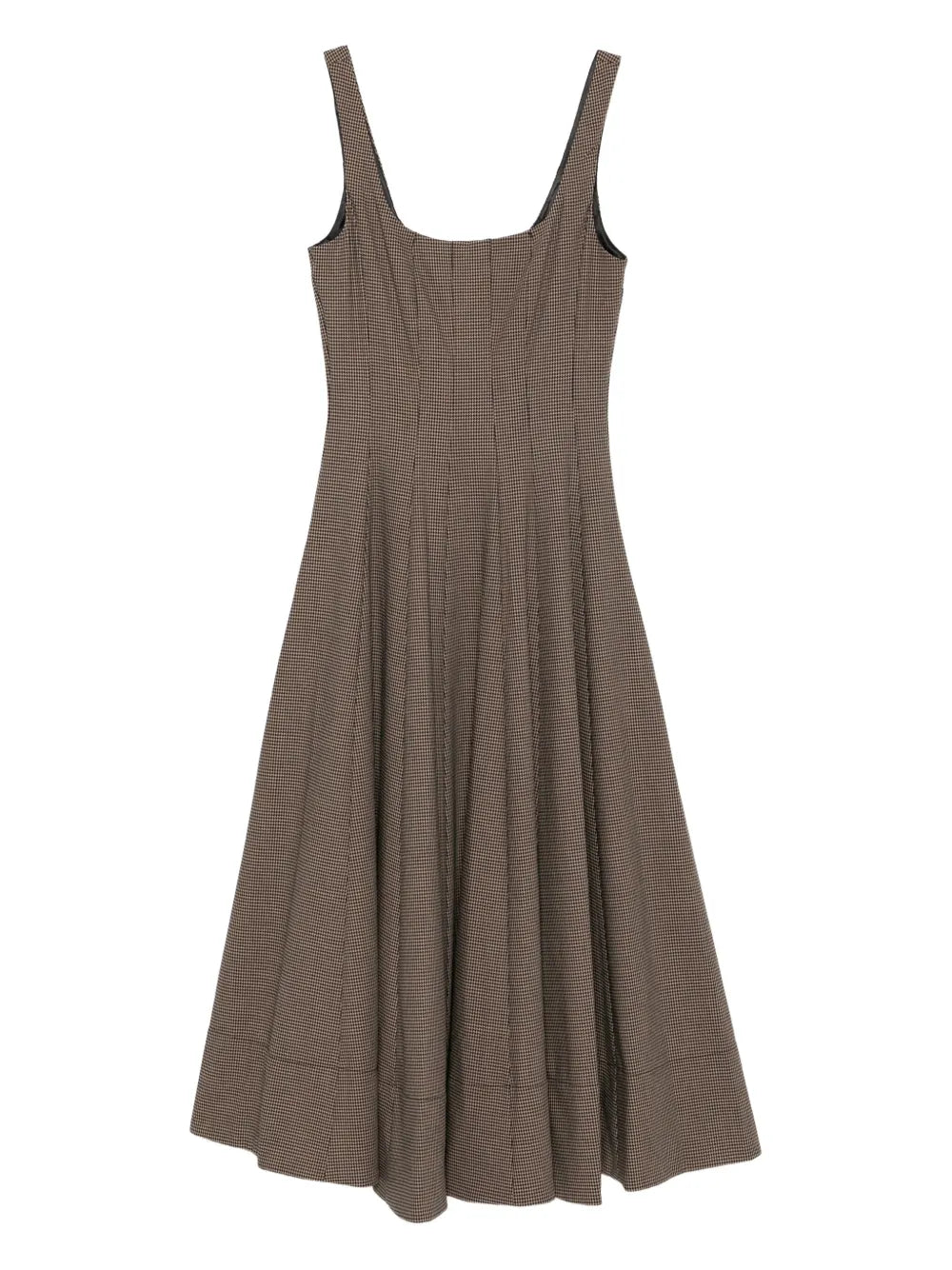 Wells Dress in Houndstooth by Staud showcasing a square neckline and corset-inspired bodice for a fitted look