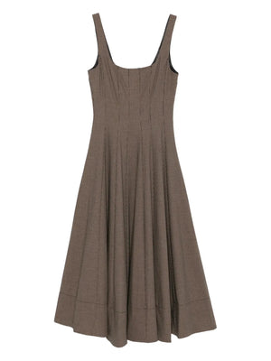 Wells Dress in Houndstooth by Staud showcasing a square neckline and corset-inspired bodice for a fitted look