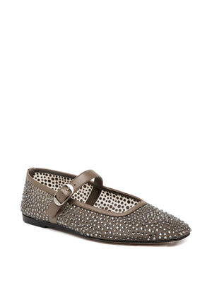 Close-up of the Ballet Mary Jane in Smokey, showcasing the buckle fastening and cushioned calf leather insole.