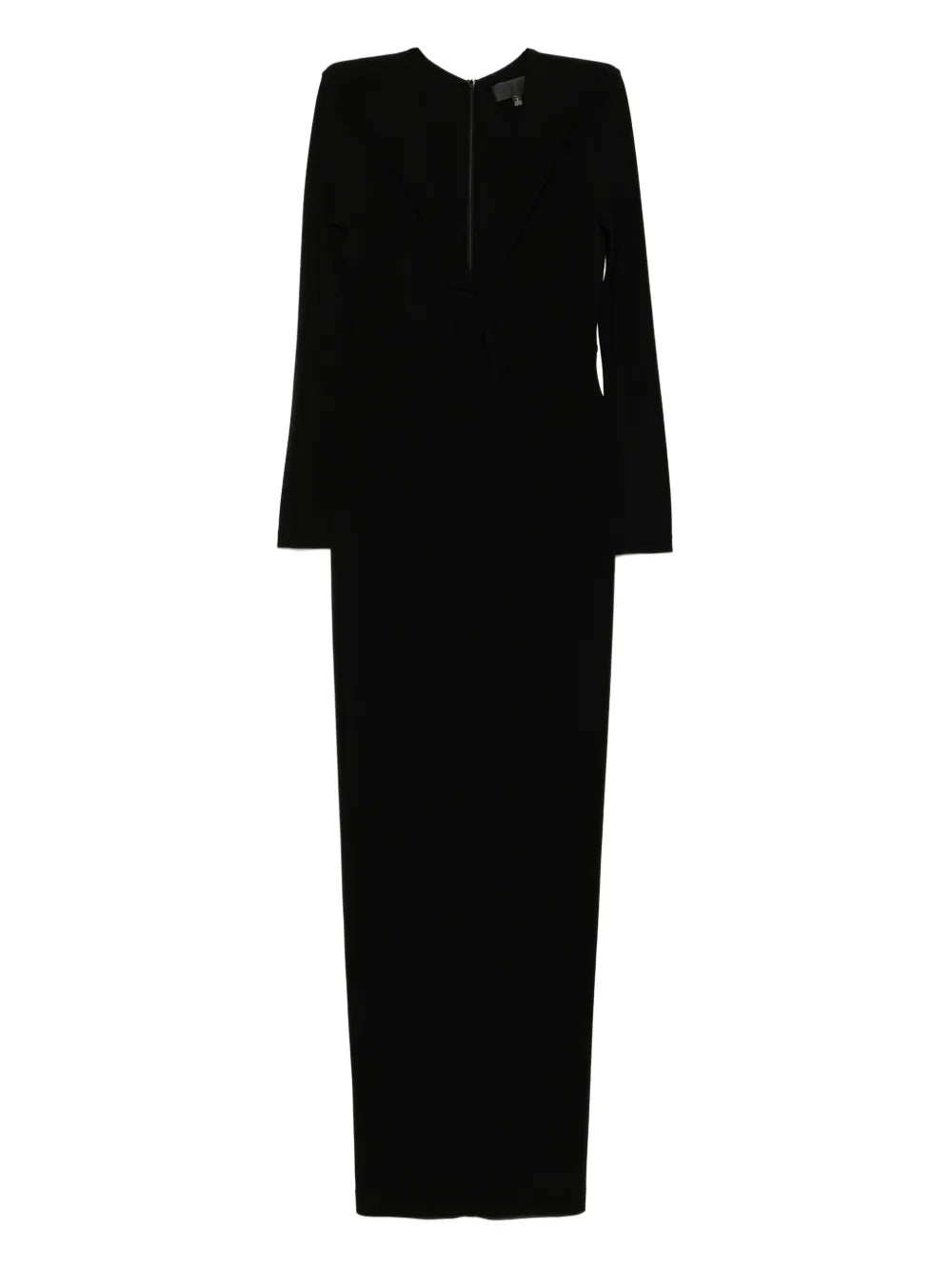 Nili Lotan Tavi Dress in Black showcasing its stylish plunging neckline and front twist detail.