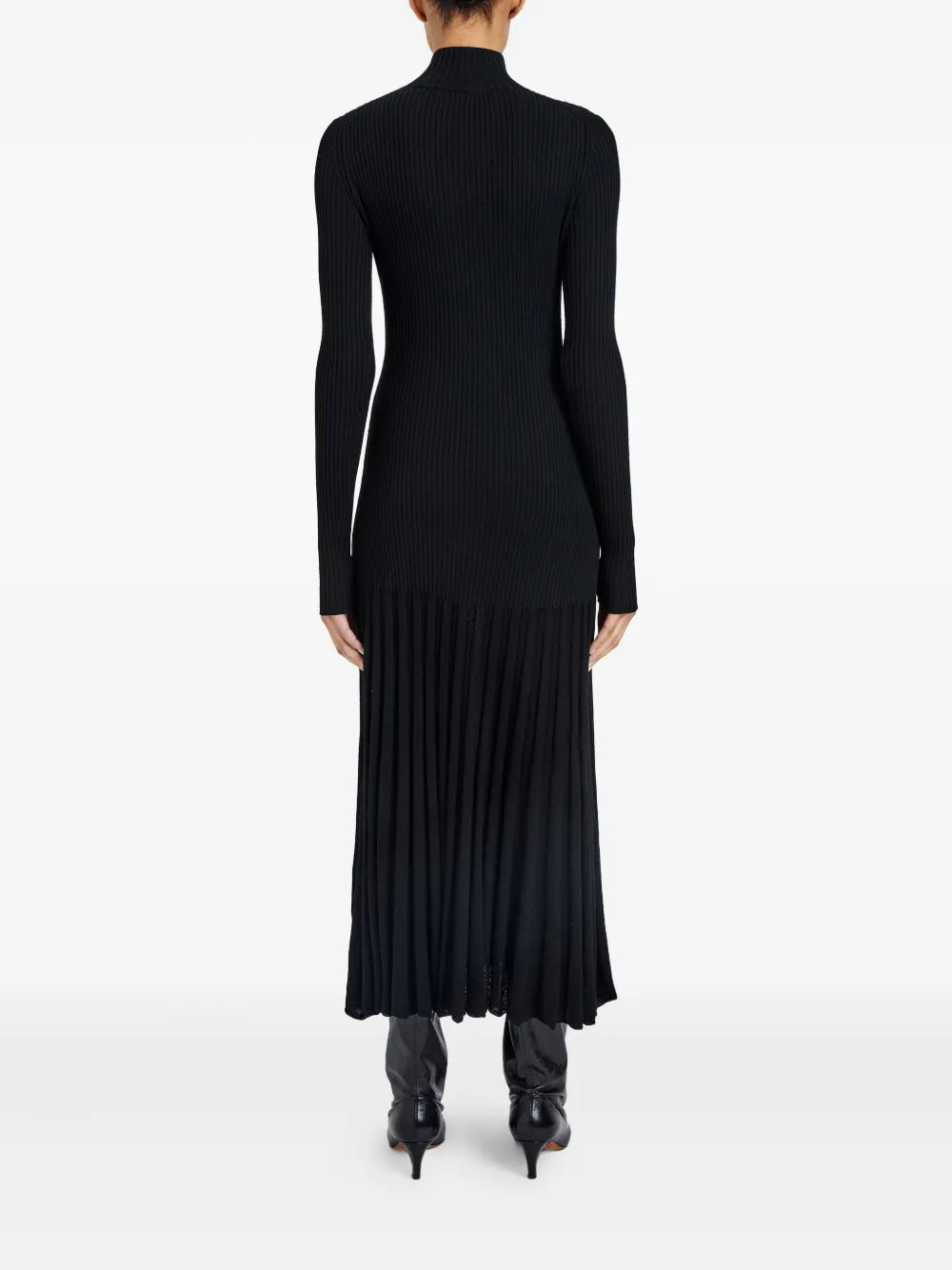 Back view of the Jada Dress in Black by Proenza Schouler, emphasizing the elegant construction and wool content.