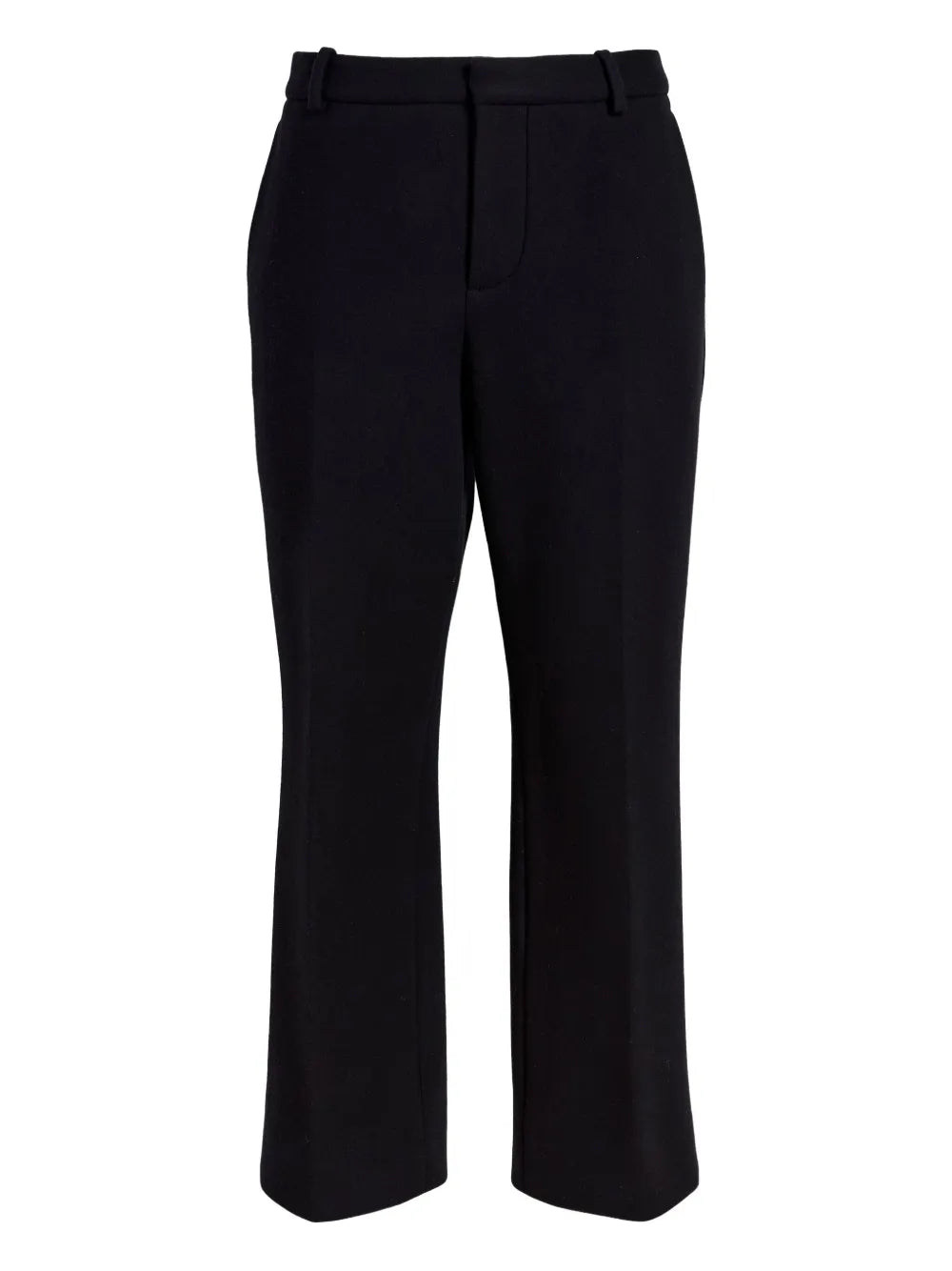 Proenza Schouler Ismene Pant in Black showcasing a tailored mid-rise silhouette with a cropped length and slight flare at the ankle.