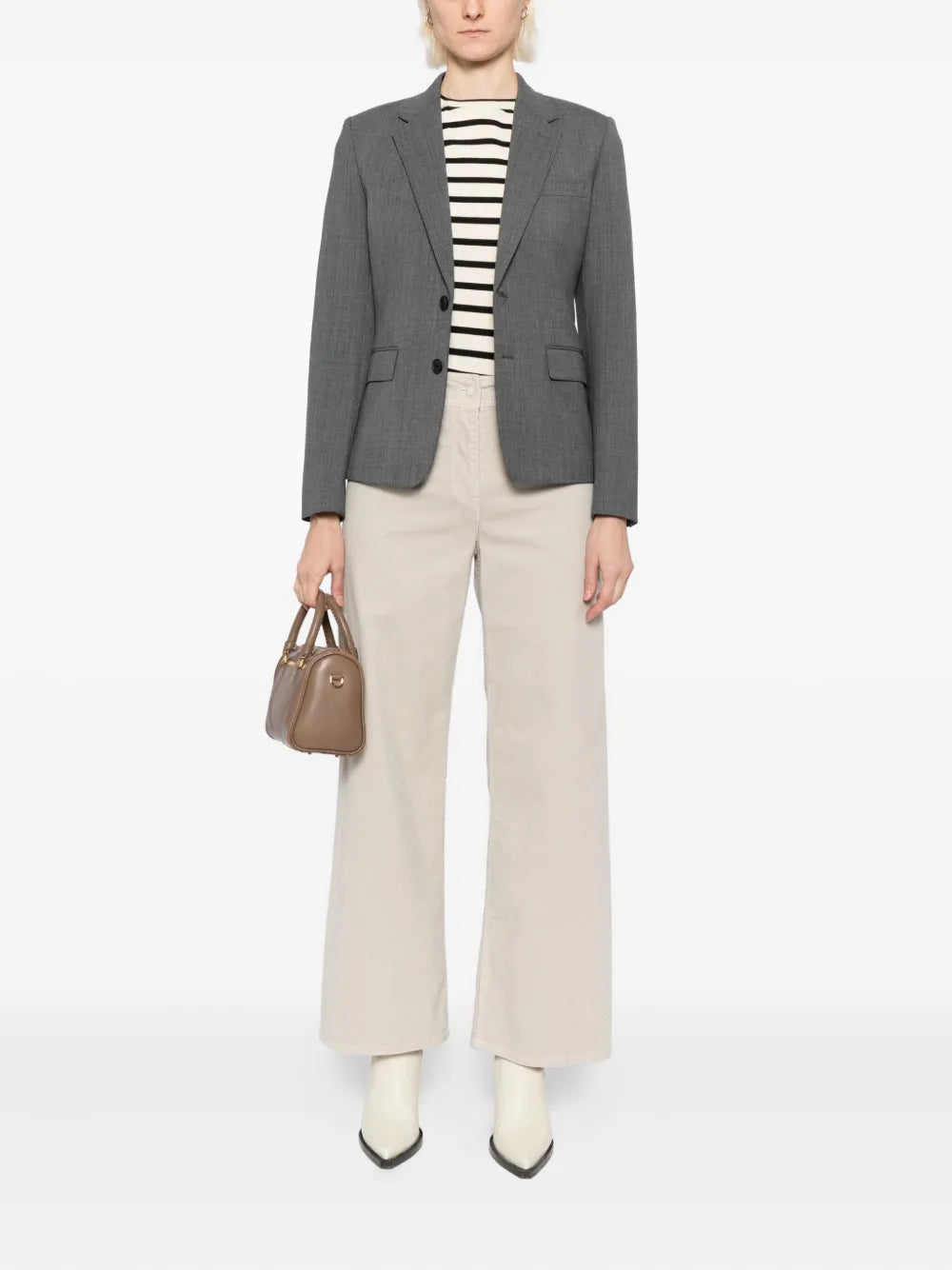 Detail view of Nili Lotan's Megan Pant in Gesso, highlighting the mid-rise and wide leg design.