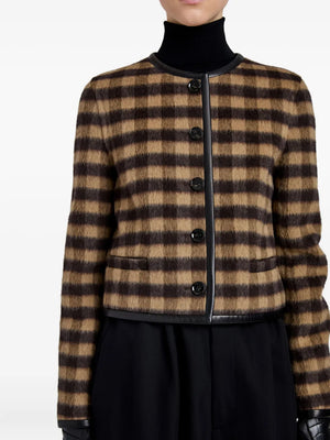 Full view of the Helene Jacket in Khaki Multi worn on a model, showcasing its modern design by Proenza Schouler.