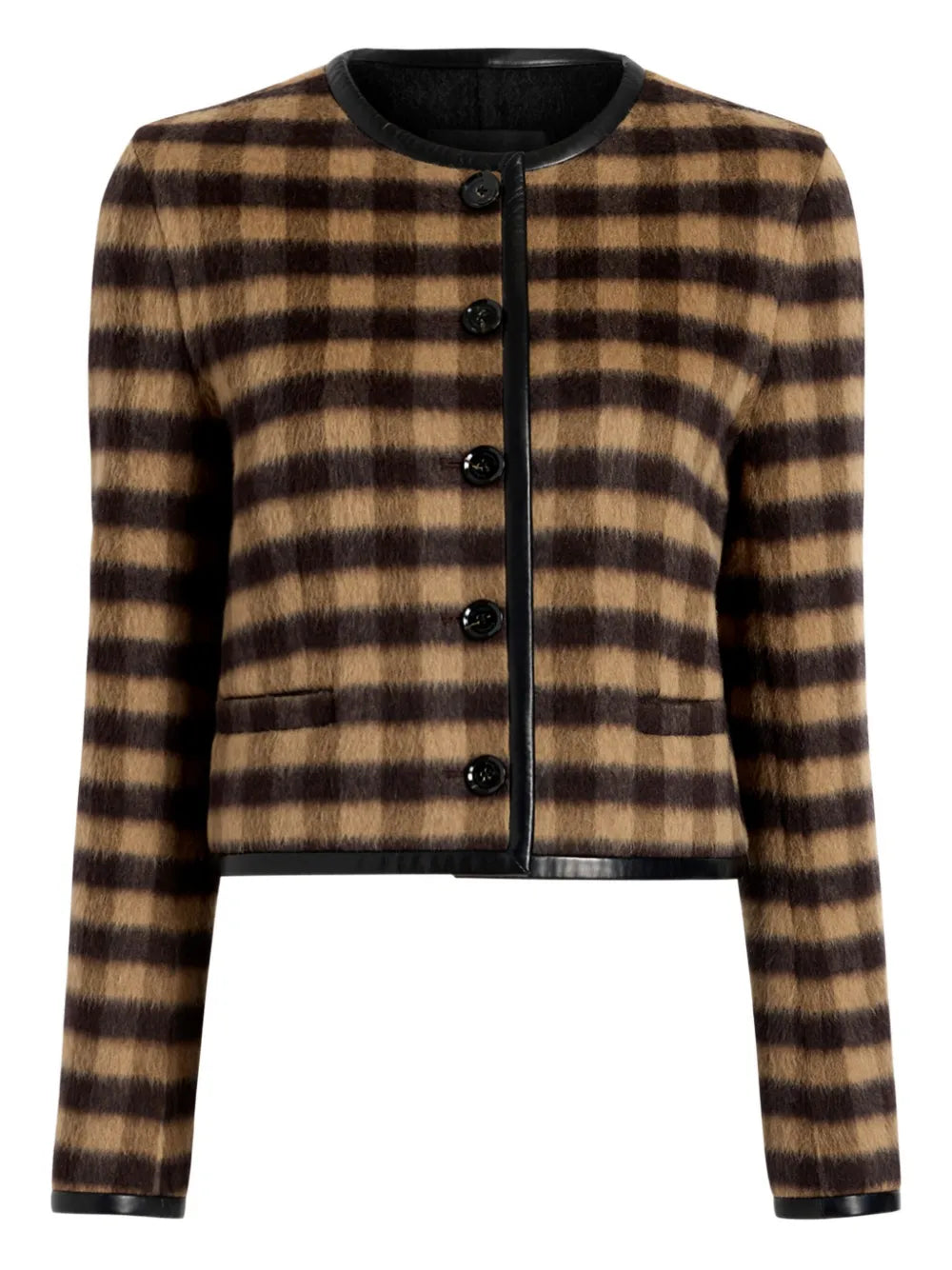 Helene Jacket in Khaki Multi by Proenza Schouler, showcasing a tailored silhouette with a plaid double face cashmere fabric.