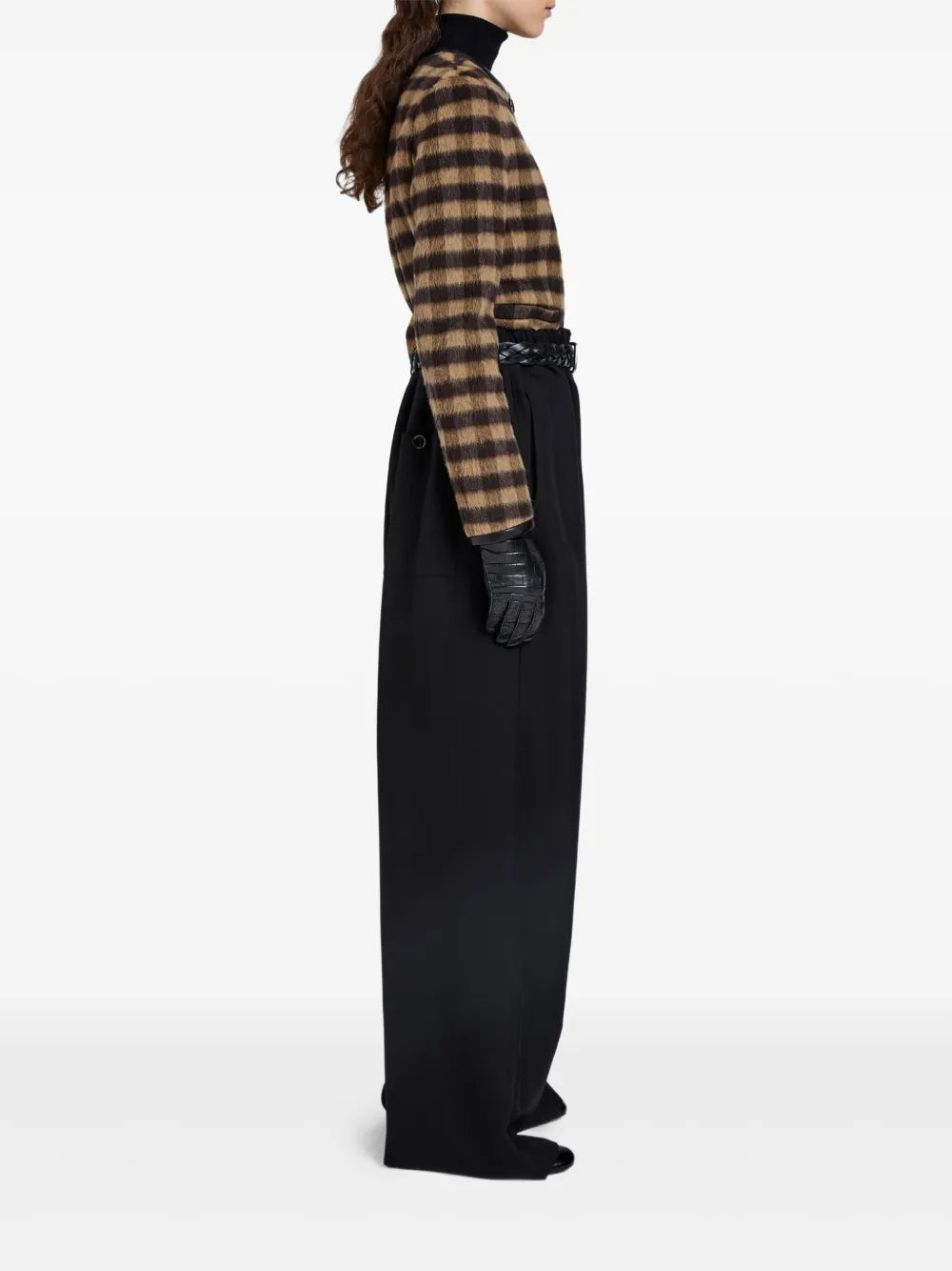 Back view of the Helene Jacket in Khaki Multi, highlighting the stylish plaid pattern and sophisticated cut.