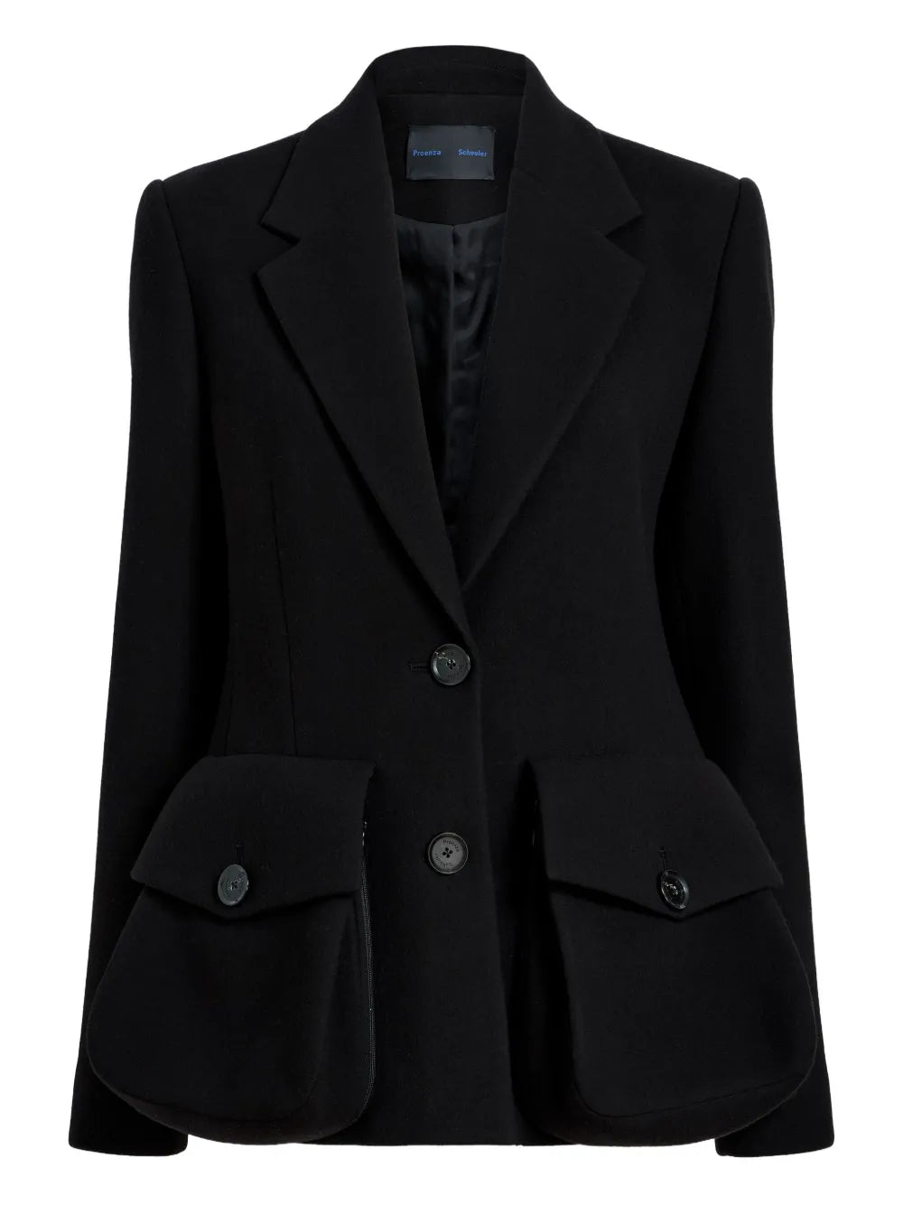 Silva Jacket in Black by Proenza Schouler showcasing its sleek neck and double button design.