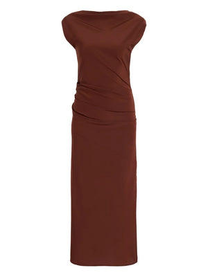 Proenza Schouler Tasa Dress in Mahogany featuring a slim silhouette and asymmetric neckline.