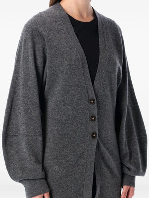Detail shot of the Como Sleeve Cardigan in Grey Melange, highlighting the cozy wool and cashmere blend fabric.