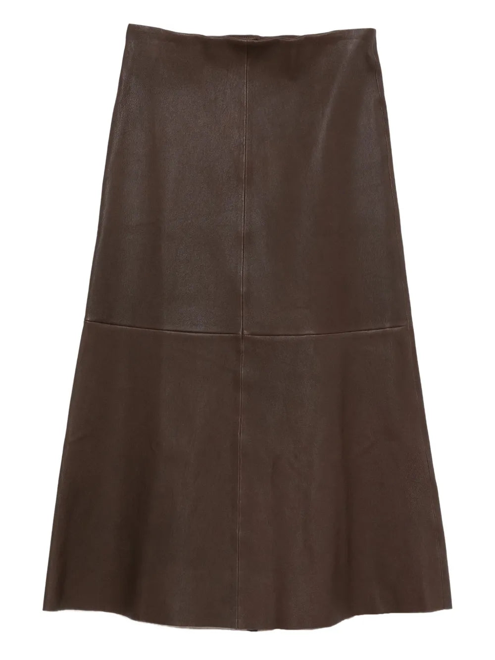 Simoas Leather Skirt in Carafe showcased on a model, featuring a flattering A-line silhouette and butter-soft panels of leather.