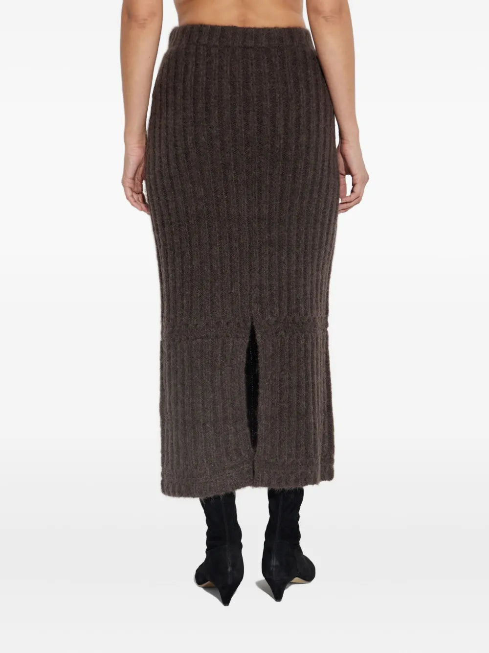 Sofia Maxi Skirt in Carafe styled with the matching Revna sweater vest, ideal for layering in the fall.