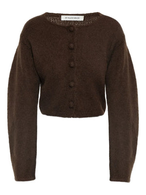 Zharea Cardigan in Dark Mahogany by By Malene Birger showcasing its soft mohair and wool blend material.