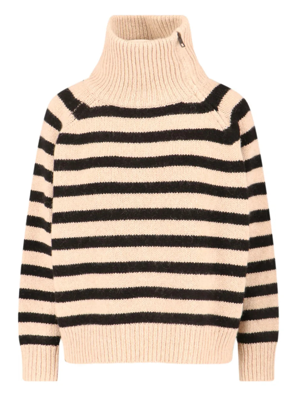 Raelynn Cashmere Sweater in Parchment/Black showcasing a boxy fit and chunky texture.