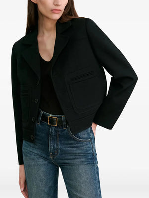 Back view of Georgy Jacket in Black highlighting the double needle stitch and hem back detail.