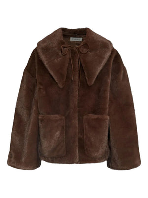 Jacquie Faux Fur Jacket in Carafe by By Malene Birger, featuring a stylish pointy collar and large front pockets.