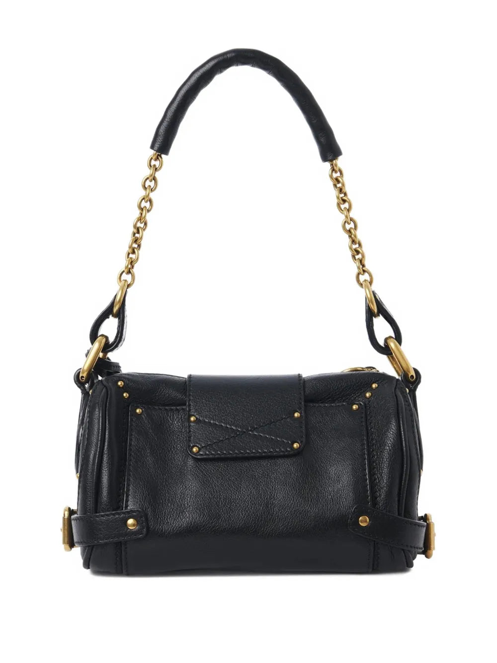 Chloé Small Paddington Chain Bag in Black highlighting slouchy silhouette and chic buckles.