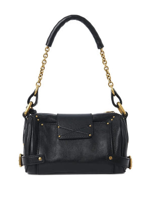 Chloé Small Paddington Chain Bag in Black highlighting slouchy silhouette and chic buckles.