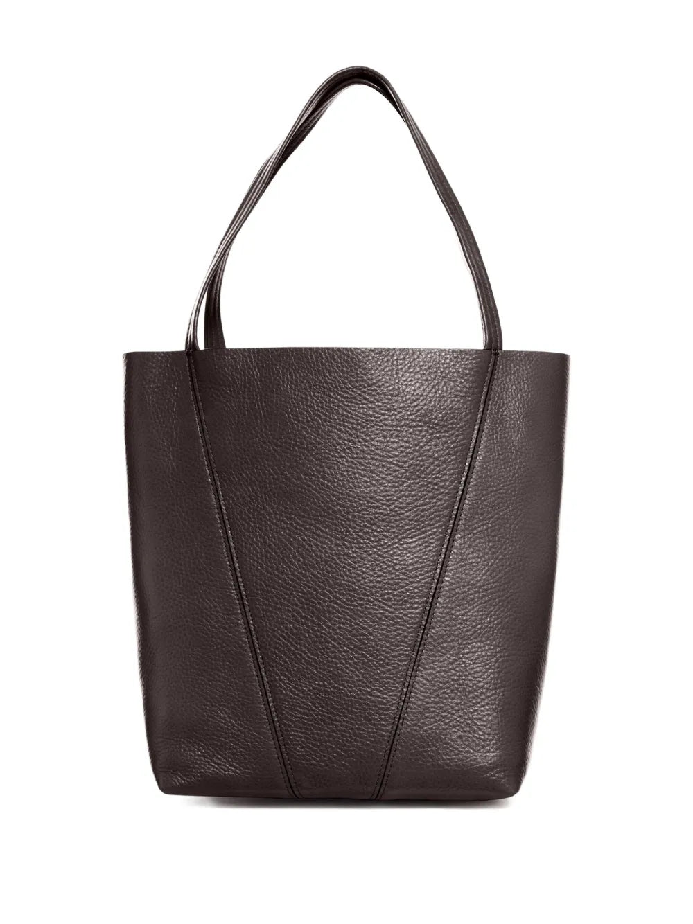 Chloé Spin Tote in Kohl Brown positioned for a stylish hand carry with its unique handle design.