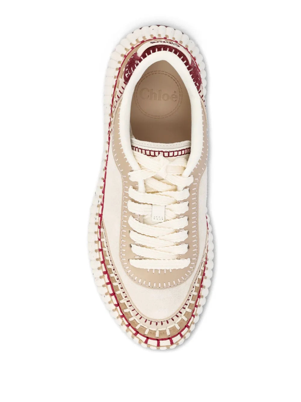 Chloé Nama Sneakers in Beige/Purple set against a neutral background, highlighting their elegant design and color combination.