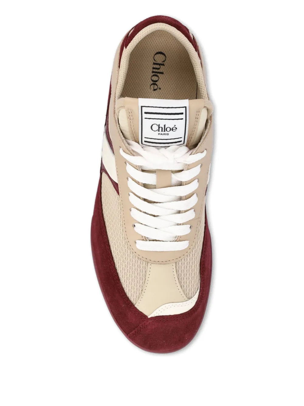 Chloé Kick Sneakers in Beige and Purple displayed on a stylish background, ideal for sport and casual wear.