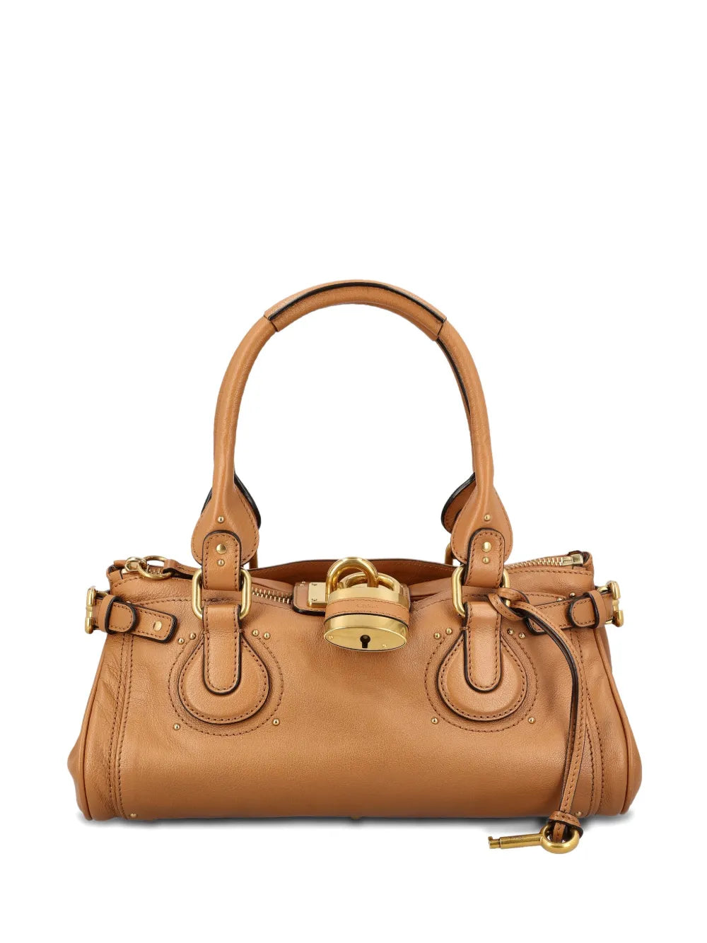 Chloé Paddington Bag in Mustang Brown, showcasing the slouchy buffalo leather design with signature oversized padlock.