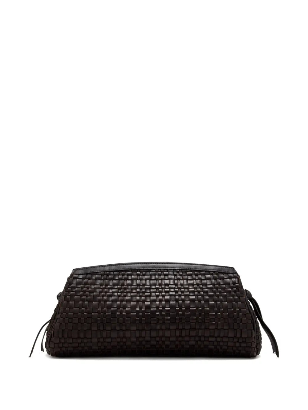 Maude Soft Clutch in Espresso Woven - a stylish woven leather clutch featuring a knotted tie detail and magnetic closure.