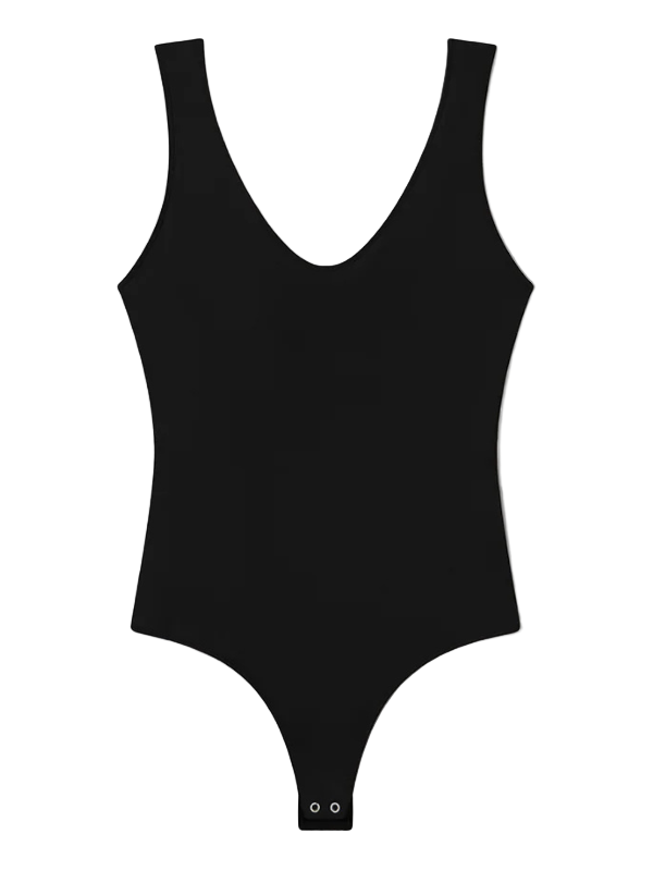 Agolde Tora Tank Bodysuit in Black showcasing a sleek design with a scoop neckline.