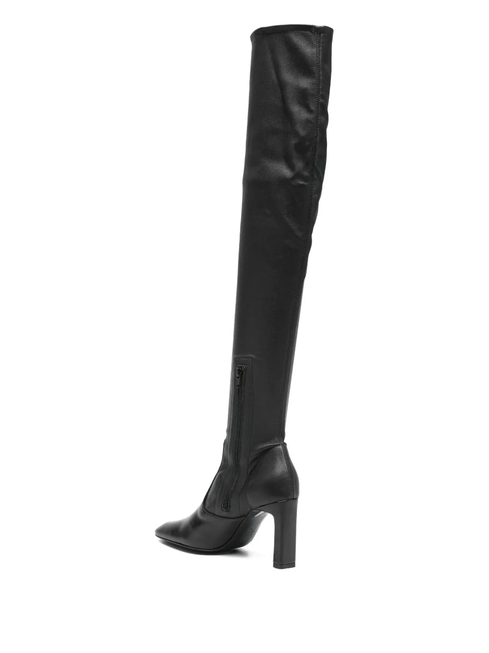 The Over-the-knee Boot in Black, designed by TOTEME, perfect for pairing with dresses and skirts.