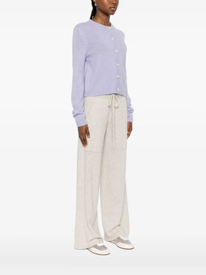 Full view of the Felicia Cardigan in Soft Lavender with ribbed trims and full-length sleeves.