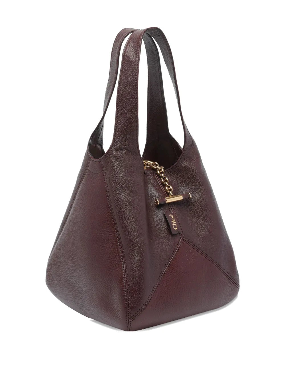 Small Chloé Balloon Bag in Grenat with equestrian-inspired gold-tone toggle clasp and chain.