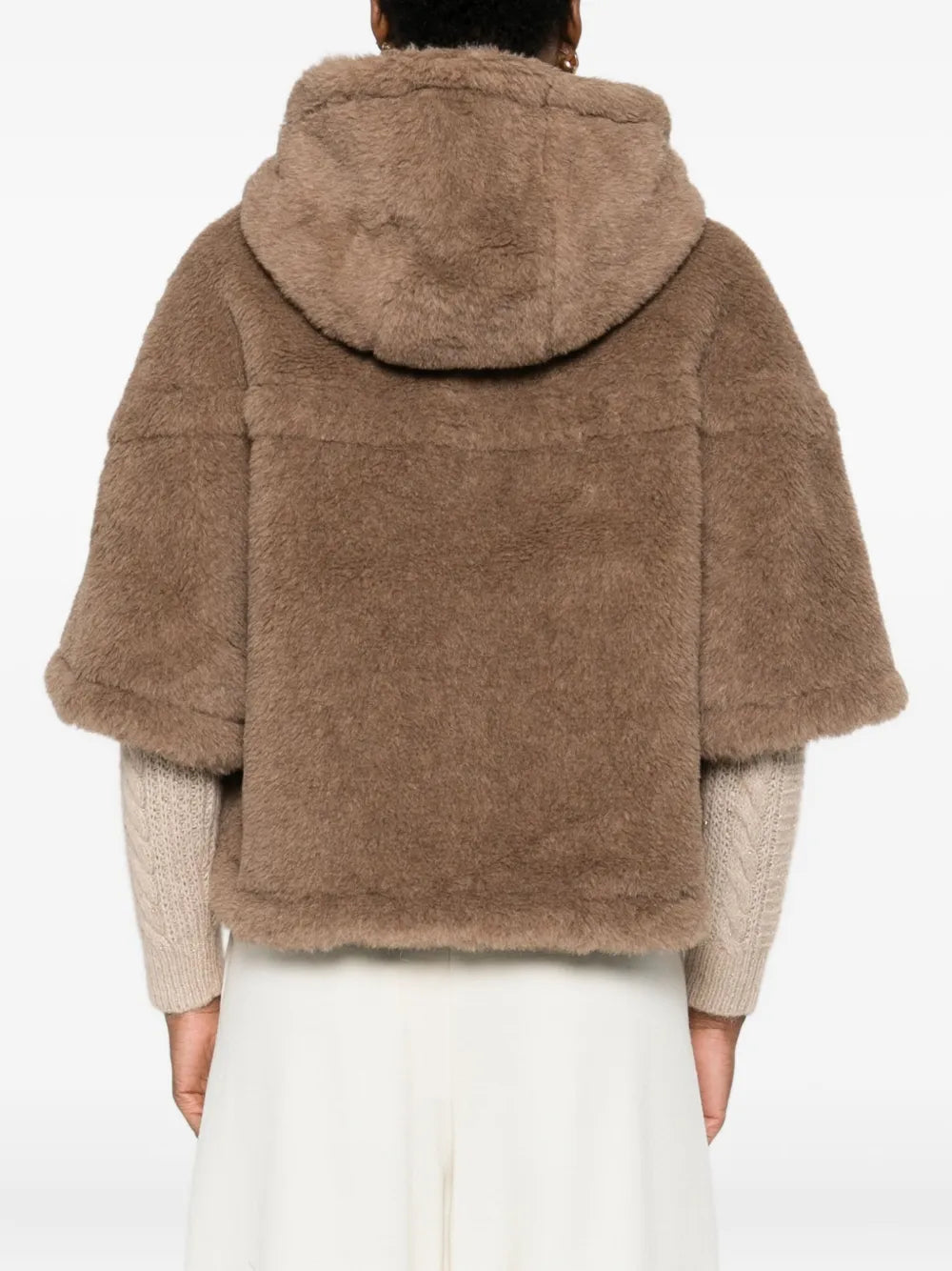 Back view of the Petal04 Cape in Brown by Max Mara, illustrating its stylish cropped design.
