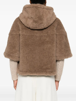 Back view of the Petal04 Cape in Brown by Max Mara, illustrating its stylish cropped design.