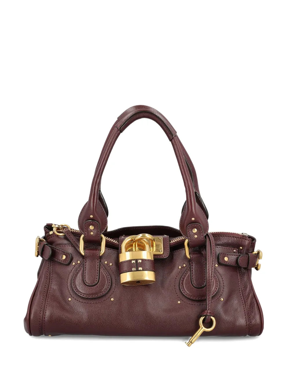Chloé Paddington Bag in Grenat showcasing the slouchy silhouette and grained buffalo leather craftsmanship.