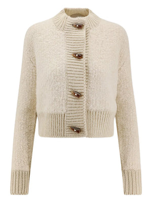 Oxa Cardigan in Natural White by Golden Goose Deluxe Brand, featuring a cropped design and fuzzy texture, perfect for stylish layering.