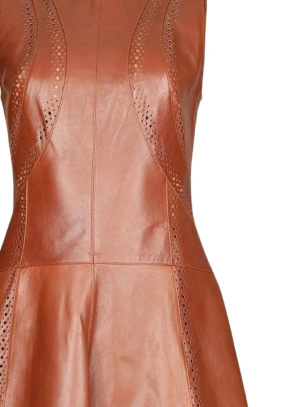 Elegant fit-and-flare silhouette of Juliette Dress in Wenge designed by Ulla Johnson, highlighting its 100% lambskin leather composition.