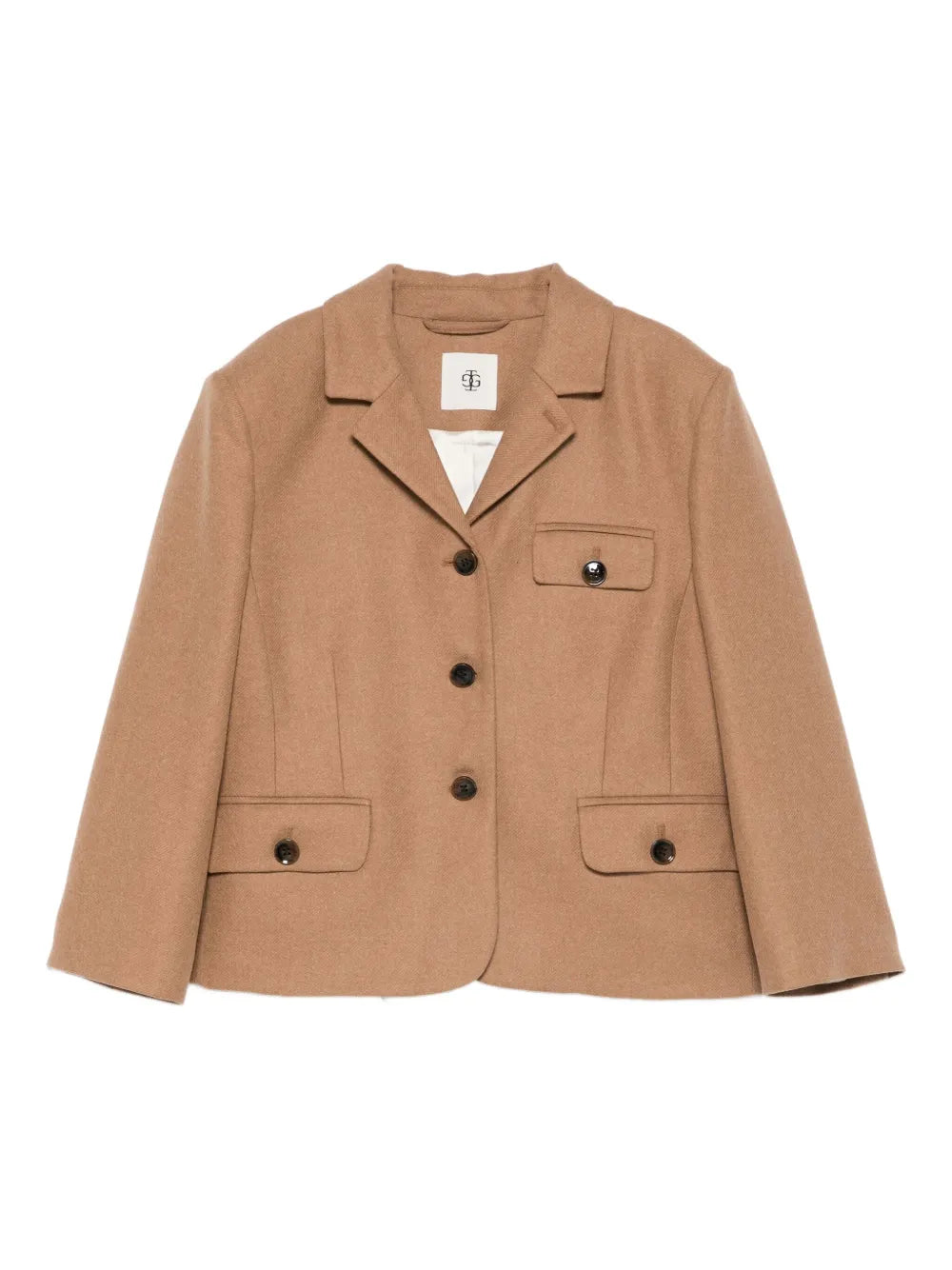 Mitch Fitted Jacket in Camel, showcasing a tailored silhouette with front pockets and button detailing.