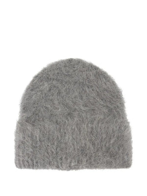Alpaca Beanie Hat in Dark Grey Melange, a cozy and stylish winter accessory made from a fuzzy alpaca blend.