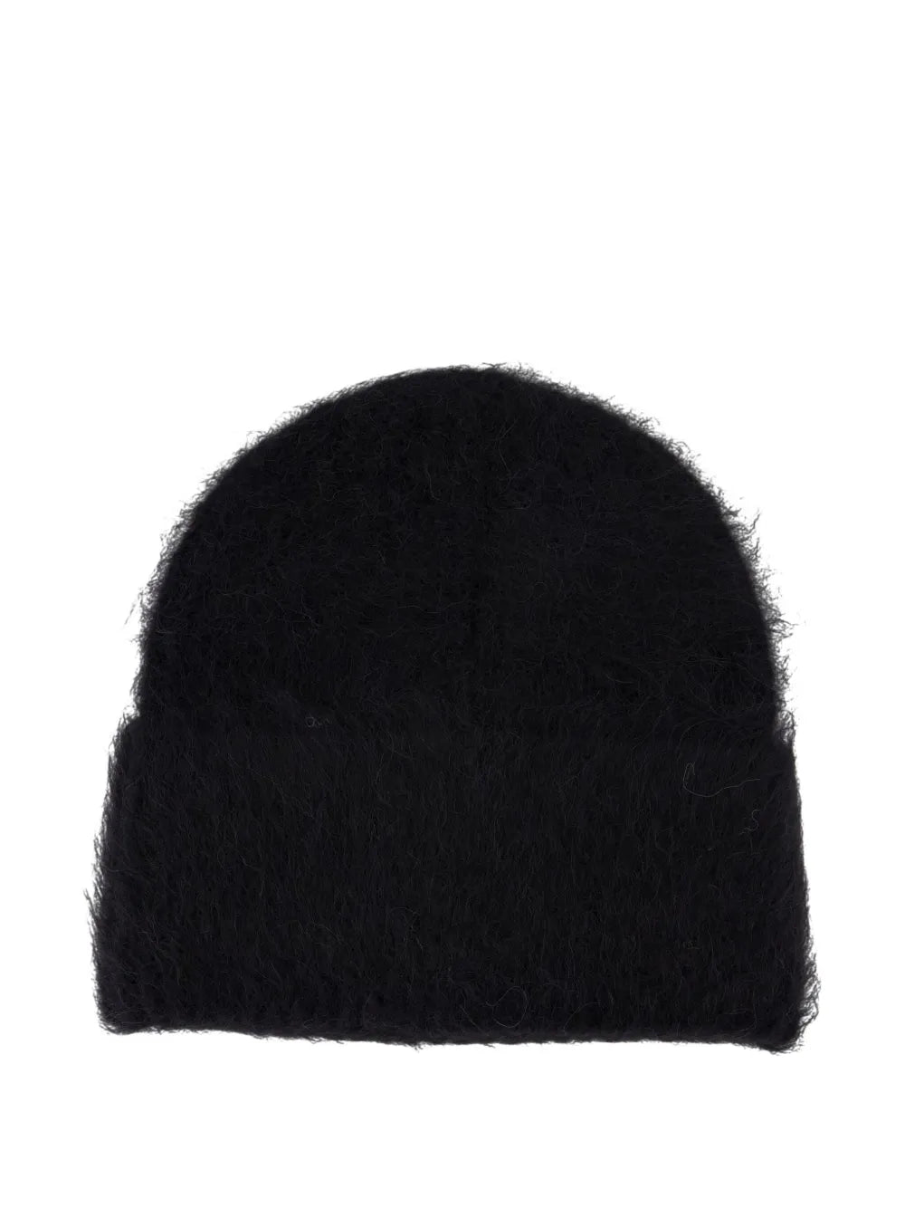 Close-up view of the Alpaca Beanie Hat in Black, showcasing its soft texture and knitted design.