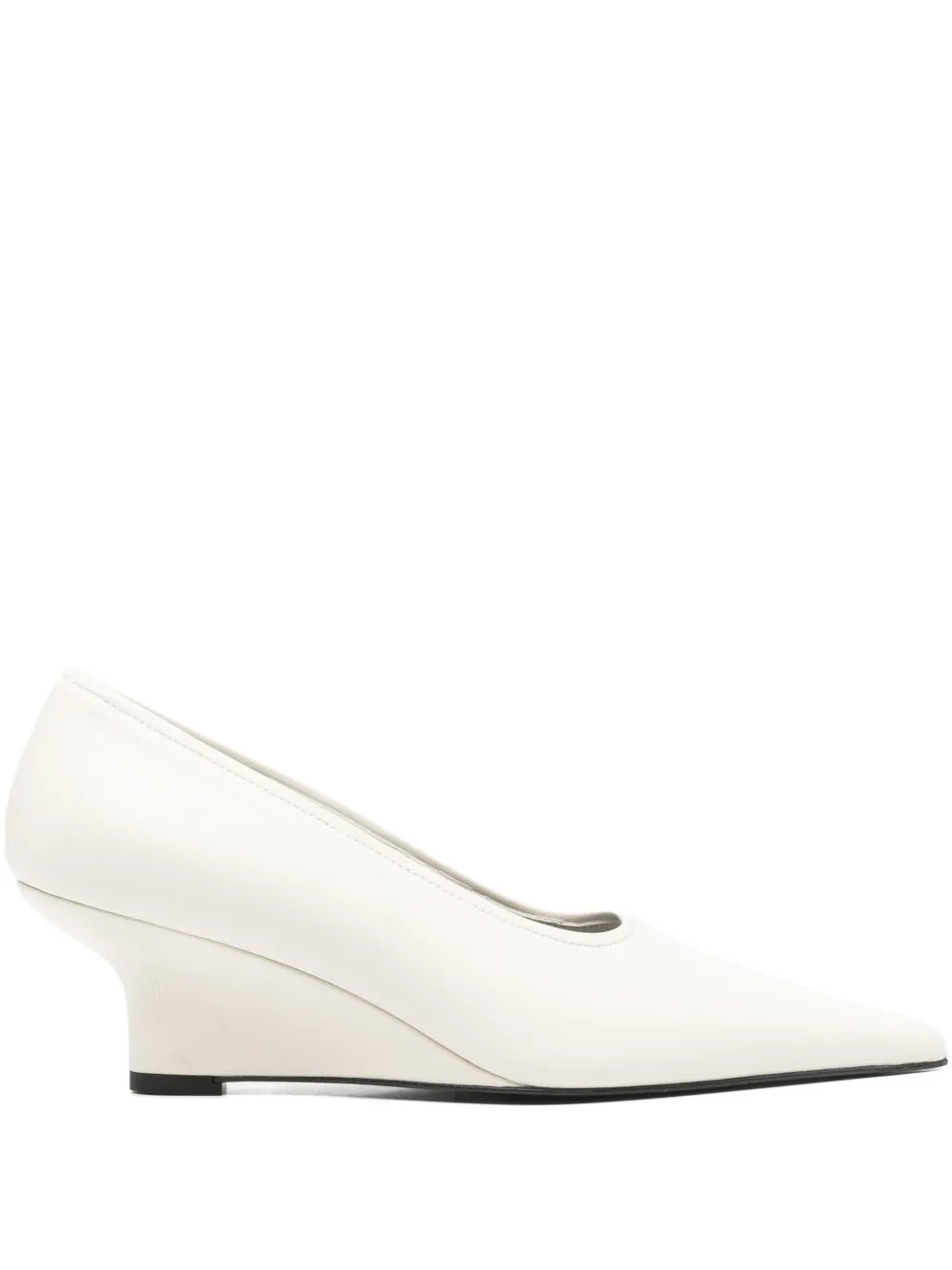 Sharp Nappa Wedge Pumps in White by TOTEME showcasing smooth nappa leather and stylish half-wedge heel design.
