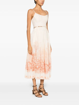 ZIMMERMANN Wanderlust Corset Midi Dress | Coral Toile | Size 2