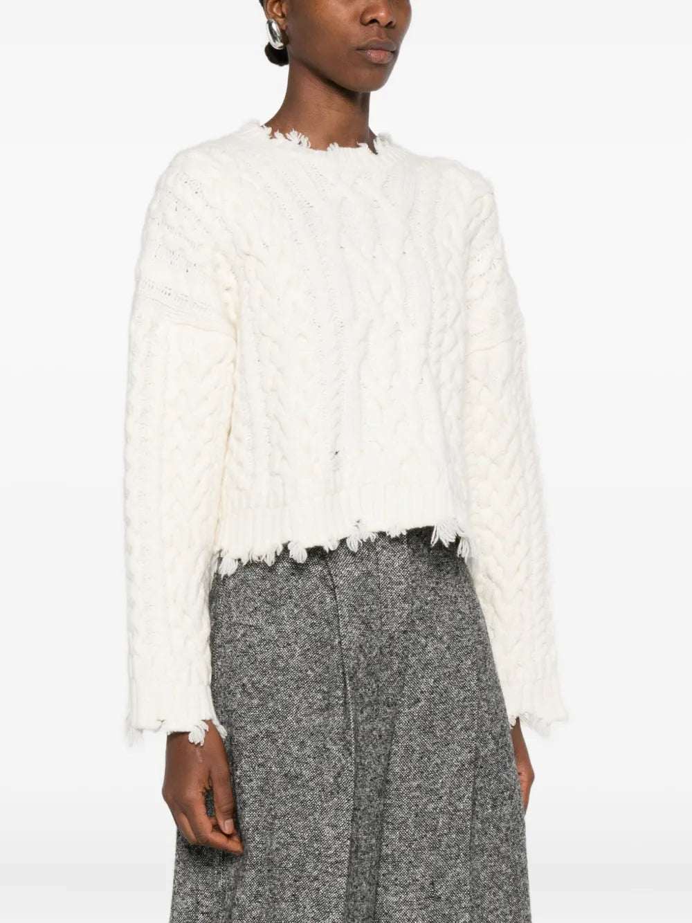 Back view of Felix Knit Cropped Sweater in Ivory displaying the intricate knit pattern by Simkhai.