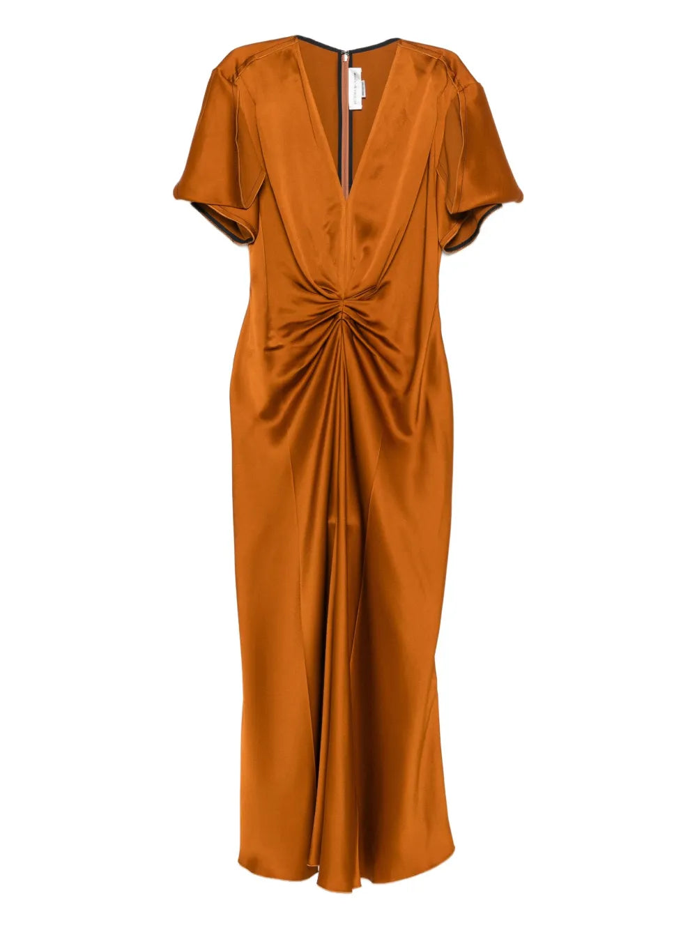 Eve Midi Dress in Bronze by Victoria Beckham showcasing a flattering crepe back satin fabric and elegant silhouette.