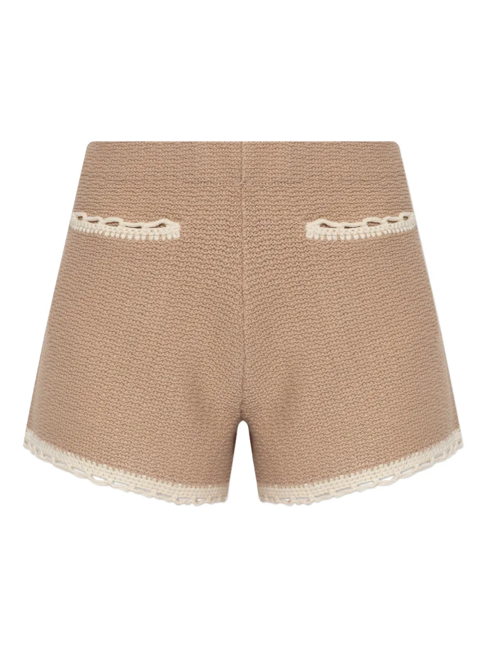 Willow Shorts in Taupe, soft knit fabric with scallop detailing and high waist design, perfect for summer styling.