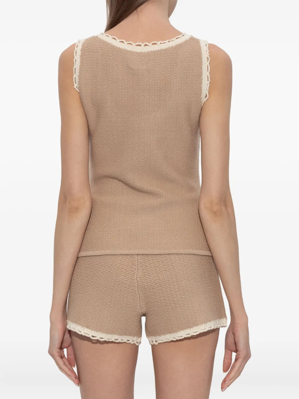 Stylish presentation of the Willow Top in Taupe by Posse, paired with matching Willow Shorts.